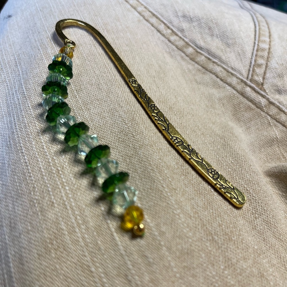 Green and Gold Beaded Bookmark